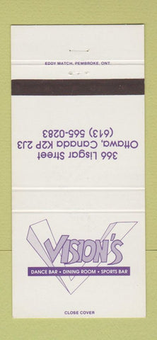 Matchbook Cover - Vision's Dance Bar Ottawa ON 30 Strike