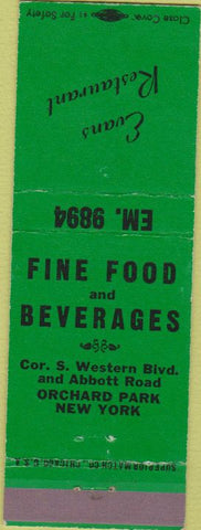Matchbook Cover - Evans Restaurant Orchard Park NY