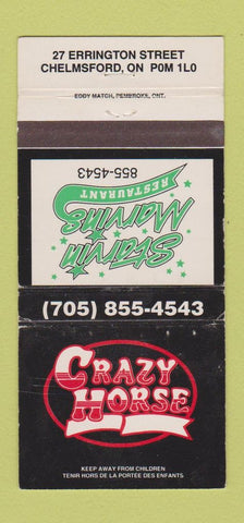 Matchbook Cover - Crazy Horse Starvin Marvins Chelmsford ON 30 Strike
