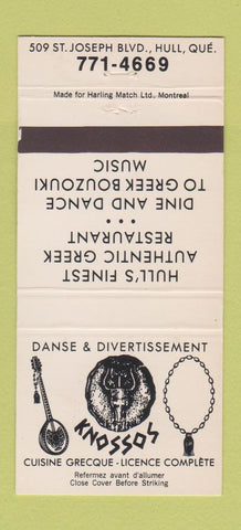 Matchbook Cover - Knossos Greek Restaurant Hull QC 30 Strike