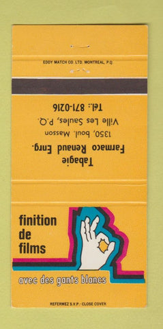 Matchbook Cover - Finition de Films Ville Les Saules QC Tabagie Renaud 30 Strike