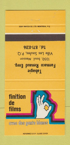 Matchbook Cover - Finition de Films Ville Les Saules QC Tabagie Renaud 30 Strike