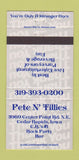 Matchbook Cover - Pete n Tillies Cedar Rapids IA 30 Strike