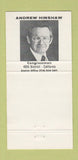 Matchbook Cover - US Congress Andrew Hinshaw California CA 30 Strike