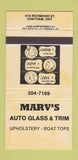 Matchbook Cover - Marv's Auto Glass Trim Chatham ON 30 Strike