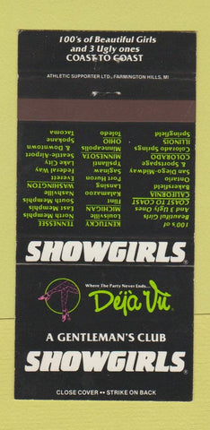 Matchbook Cover - Showgirls Deja Vu Strip Club CHAIN 30 Strike