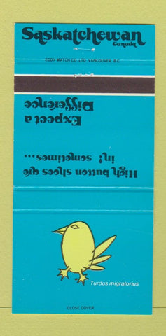 Matchbook Cover - Saskatchewan Tourism  Bird BLUE WEAR 30 Strike