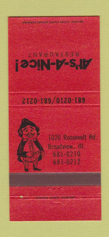 Matchbook Cover - At's A Nice Restaurant Broadview IL 30 Strike