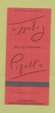 Matchbook Cover - Pigall's Restaurant Cincinnati OH French 30 Strike