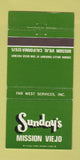 Matchbook Cover - Sunday's Mission Viejo CA 30 Strike