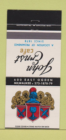 Matchbook Cover - John Ernest Cafe Milwaukee WI 30 Strike