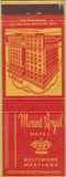 Matchbook Cover - Mount Royal Hotel Baltimore MD