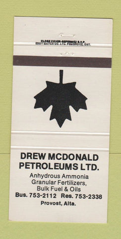 Matchbook Cover - Drew Mcdonald Petroleum Fertilizer Provost AB 30 Strike