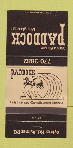 Matchbook Cover - Selle A Manger Paddock Aylmer QC 30 Strike