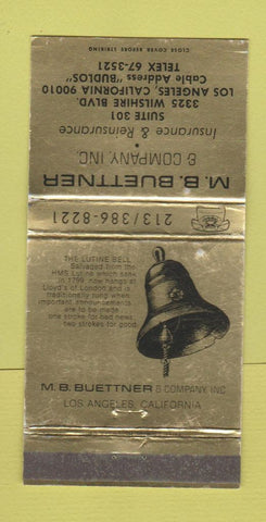 Matchbook Cover - MB Buettner Insurance Los Angeles CA WEAR 30 Strike