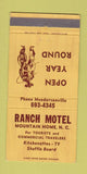 Matchbook Cover - Ranch Motel Mountain Home NC WEAR shuffleboard 30 Strike