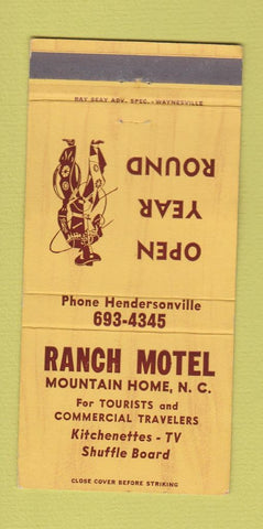 Matchbook Cover - Ranch Motel Mountain Home NC WEAR shuffleboard 30 Strike