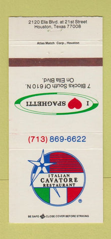 Matchbook Cover - Cavatore Italian Restaurant Houston TX 30 Strike