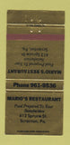 Matchbook Cover - Mario's Restaurant Scranton PA 30 Strike