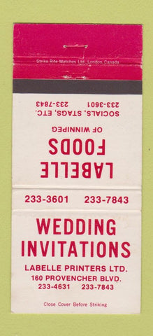 Matchbook Cover - Labells Foods Winnipeg MB Wedding Invitations 30 Strike
