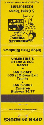 Matchbook Cover - Valentine's  Rogers Temple Cameron TX