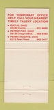 Matchbook Cover - Timely Talent Temp Agency Euclid OH Parma Heights 30 Strike