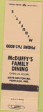 Matchbook Cover - McDuffy's Restaurant Portage IN peach