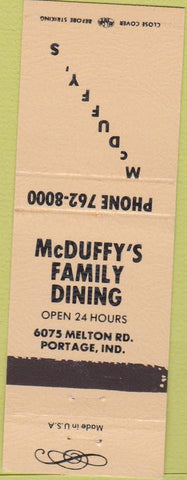 Matchbook Cover - McDuffy's Restaurant Portage IN peach