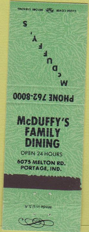 Matchbook Cover - McDuffy's Restaurant Portage IN green