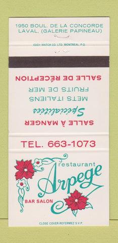 Matchbook Cover - Restaurant Arpege Laval QC 30 Strike