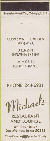 Matchbook Cover - Michaels Restaurant Des Moines IA