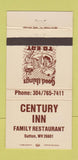 Matchbook Cover - Century Inn Sutton WV 30 Strike