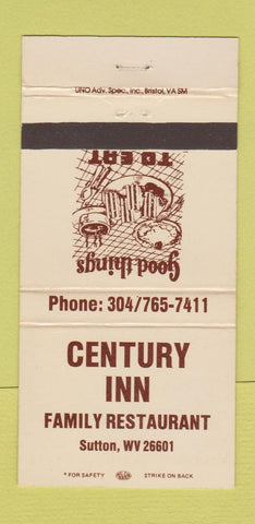 Matchbook Cover - Century Inn Sutton WV 30 Strike