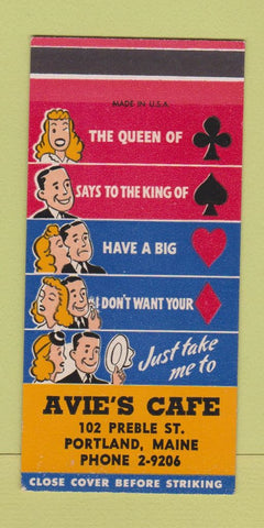 Matchbook Cover - Avie's Cafe Portland ME SAMPLE 30 Strike