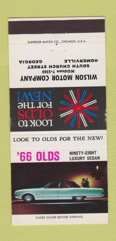 Matchbook Cover - 1966 Oldsmobile Wilson Motors Homerville GA 30 Strike