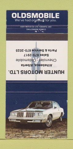 Matchbook Cover - Hunter Motors Oldsmobile Chevrolet Athabasca AB WEAR 30 Strike