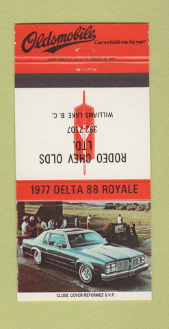 Matchbook Cover - 1977 Oldsmobile Rodeo Chevrolet Williams Lake BC 30 Strike
