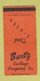 Matchbook Cover - Bartz Cartage Trucking Racine WI WEAR 30 Strike