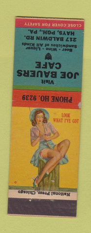 Matchbook Cover - Joe Bauers Cafe Pittsburgh PA pinup