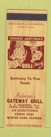Matchbook Cover - Anderson's Gateway Grill Winter Park FL
