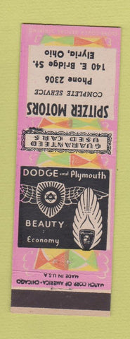 Matchbook Cover - Spitzer Motors Dodge Plymouth Elyria OH