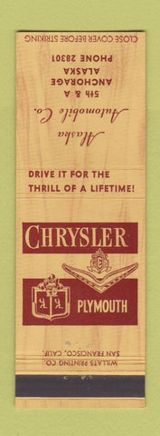 Matchbook Cover - Alaska Automobile Chrysler Plymouth Anchorage AK