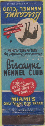 Matchbook Cover - Biscayne Kennel Club Miami FL Dog racing WORN