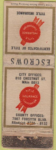 Matchbook Cover - Escrow Title Insurance NO TOWN WORN