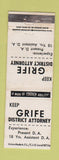 Matchbook Cover - Grife District Attorney Election MA? WORN