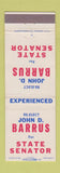 Matchbook Cover - John Barrus for State Senator MA