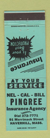 Matchbook Cover - Nel Cal Bill Pingree Insurance Haverhill MA