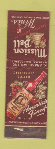 Matchbook Cover - Mission Bell Wines Madera CA WEAR