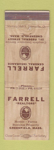 Matchbook Cover - Farrell Real Estate Greenfield MA WORN