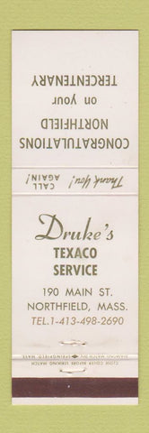 Matchbook Cover - Druke's Texaco oil gas Northfield MA